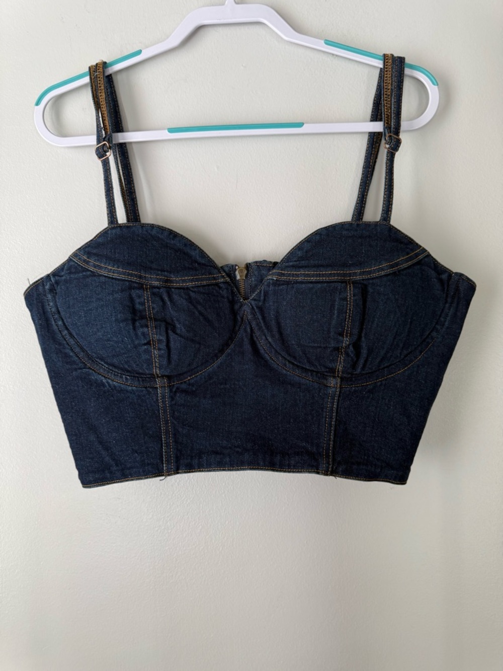 Fashion Nova Dark Blue Denim Bustier Crop Top size XL NWT
